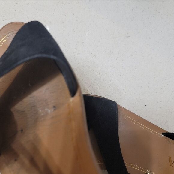 PRADA Suede Ankle Wrap T-Strap Sandals Womens Black 36 Flat Gladiator Strappy - Picture 7 of 7